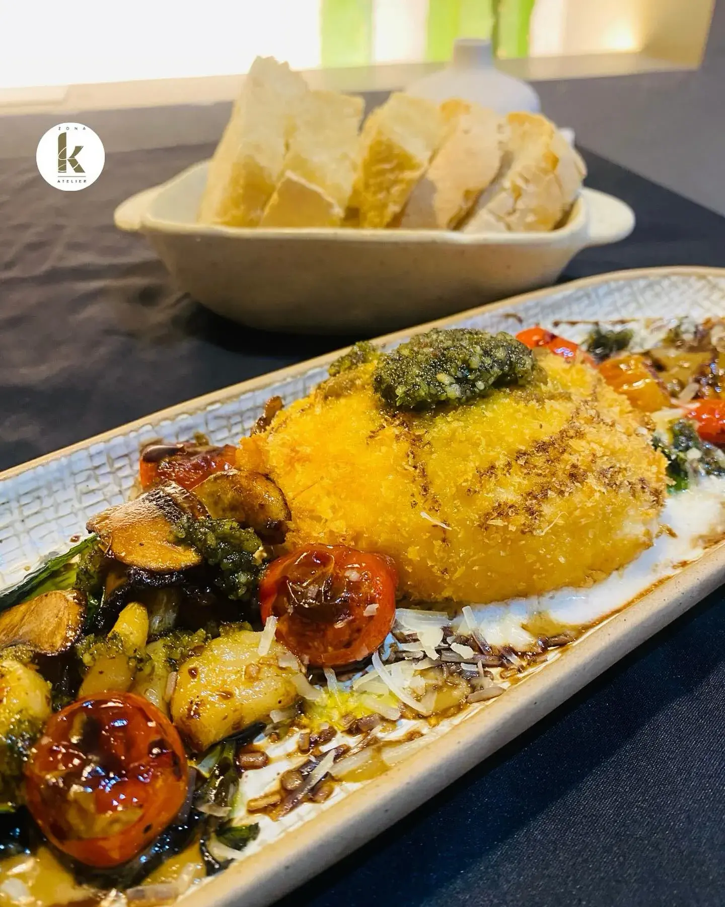 Burrata at Zona K Atelier, restaurant in Jaco, Costa Rica