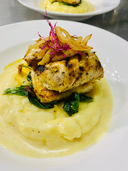 Mahi Mahi with a Roasted Garlic Sauce at Zona K Atelier, restaurant in Jaco, Costa Rica